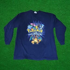 Vintage 1999 Pokemon Long Sleeve Shirt Nintendo Youth XL Blue Charizard